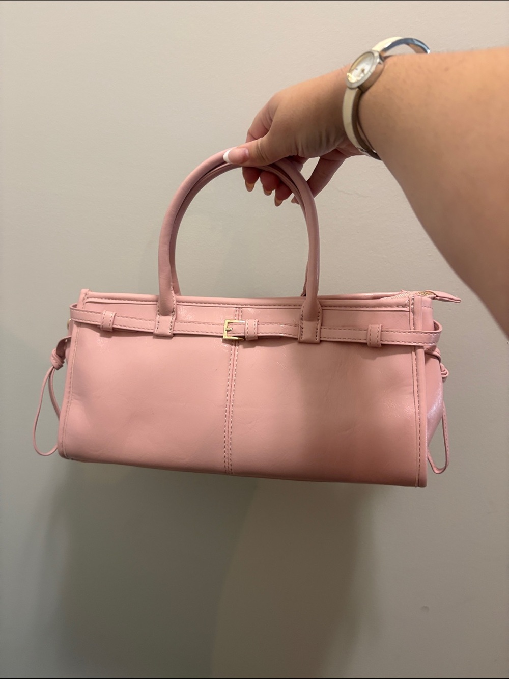 Pink Leather Top-Handle Satchel